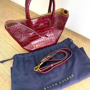 Polo Ralph Lauren Burguny Mini Bellport Embossed Tote w/ Dust Cover Handbag